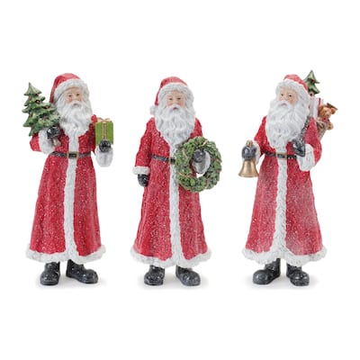 Glitter Santa Figurine with Pine Accent (Set of 3)