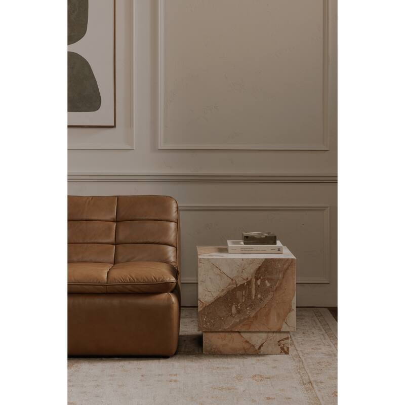 NADAAL STUDIOS Tahlira Accent Table, Square Breccia Aurora Marble Top with Recessed Base, MDF Core, Breccia Marble
