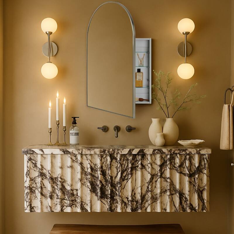 TEHOME Dake Arched Bathroom Medicine Cabinet with Mirror Recessed and Surface Mount Medicine Cabinet Mirror - 24" x 36" - Brushed Nickel