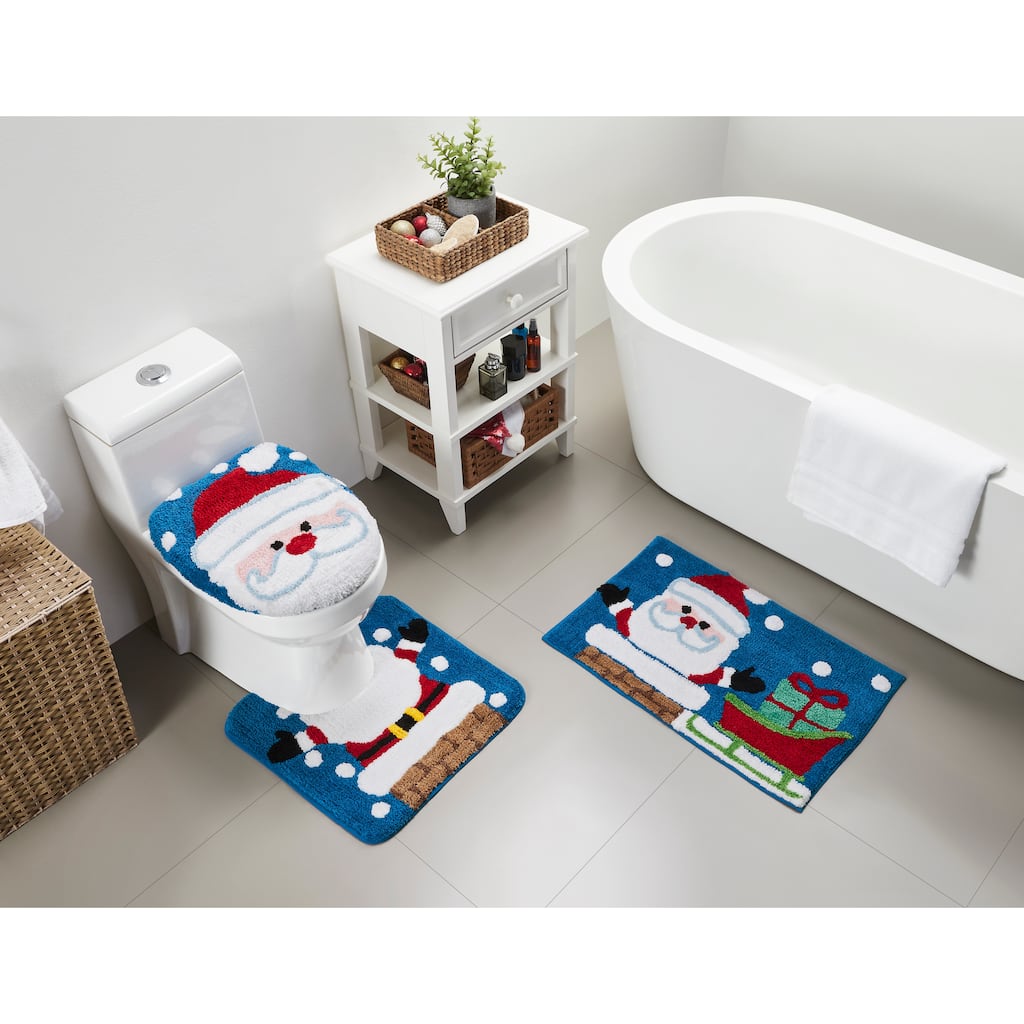 Christmas Santa Claus Bath Rug with Lid Cover & Contour