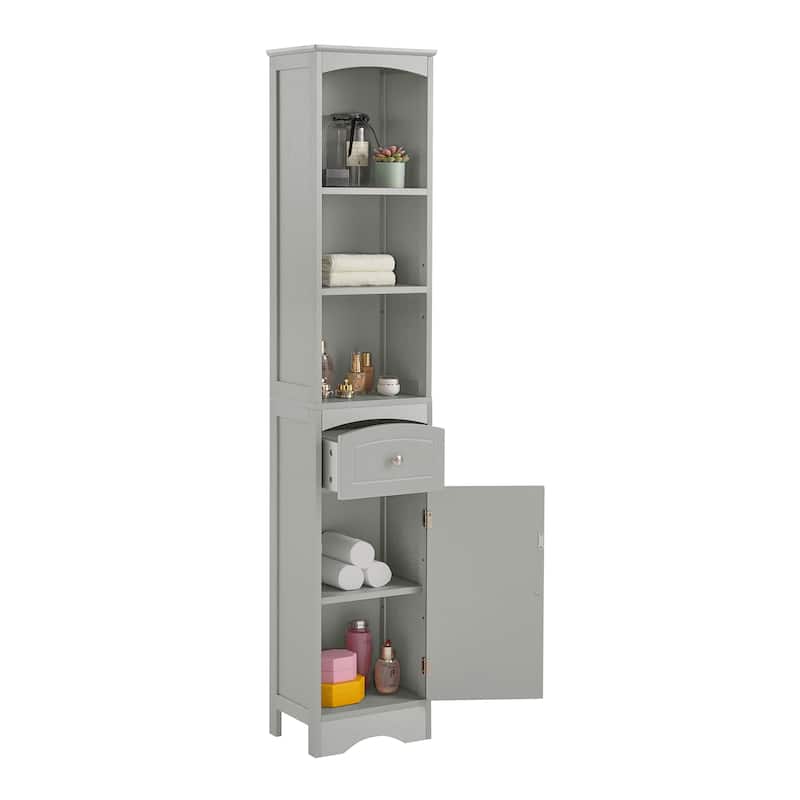 Roomfitters Tall Bathroom Cabinet Freestanding Storage with Drawer Adjustable Shelf and MDF Structure
