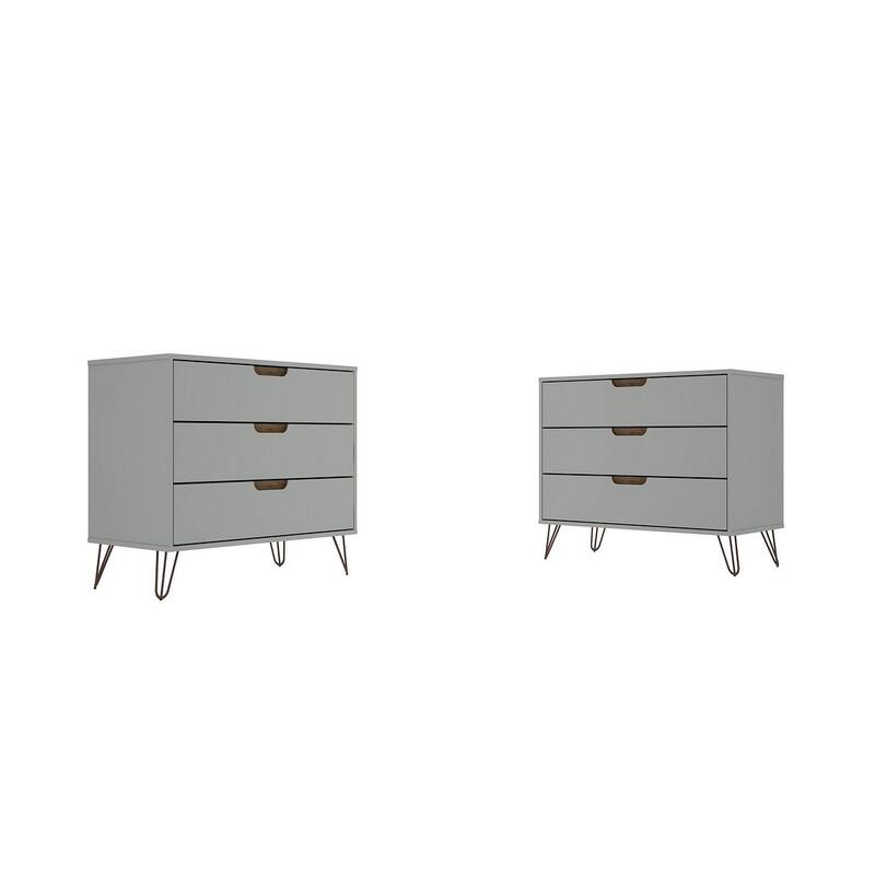 Manhattan Comfort Rockefeller 3-Drawer Dresser (Set of 2) - Off White and Nature
