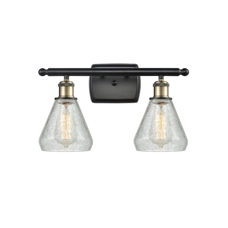 Innovations Lighting Conesus 2 Light 16" Wide Bathroom Vanity Light - Black Antique Brass / Clear Crackle
