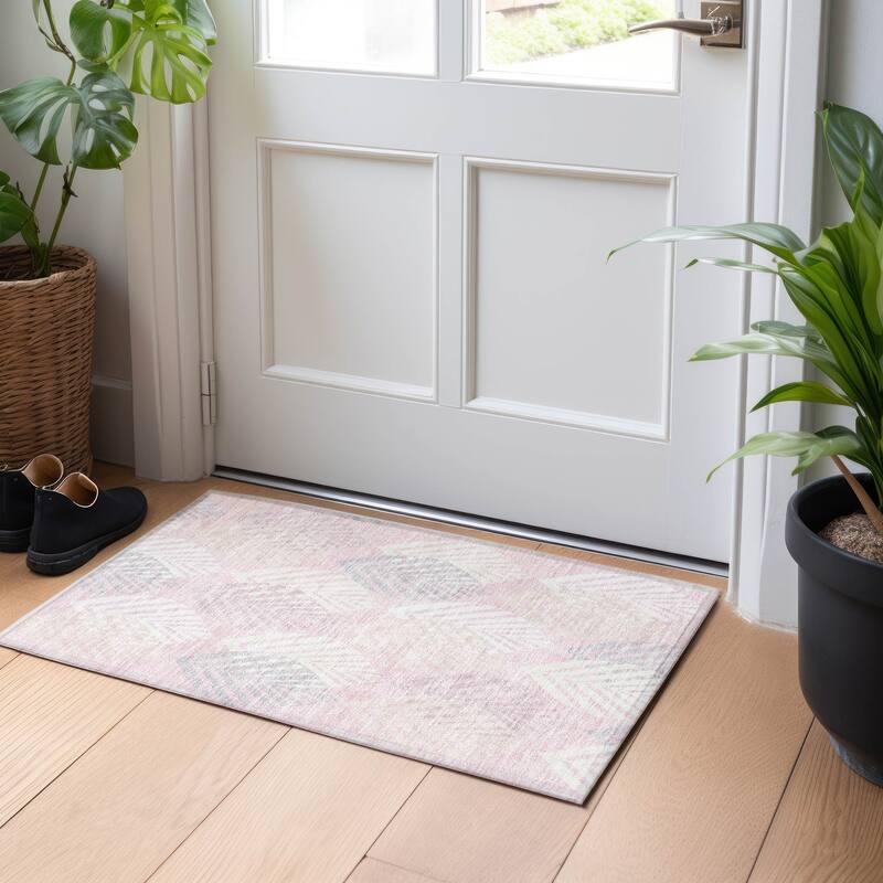 Premium Washable Super Soft Farmhouse Leaves Mayfield Rug - Pink - 1' 8" x 2' 6" - Rectangle