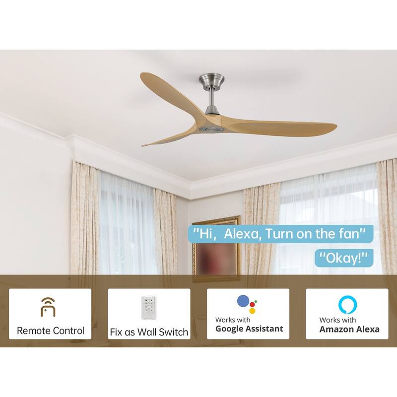 52''/60" Large Ceiling Fan without Lights, Remote Control and Reversible Motor Included, Smart Optinal
