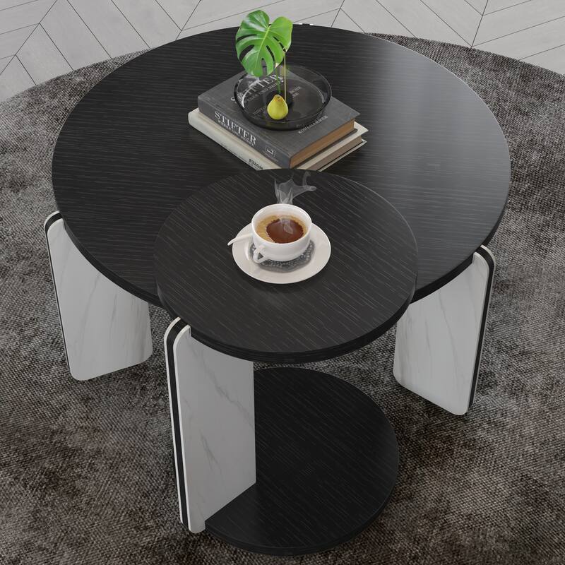 Modern Coffee Table with End Table Set, Durable Walnut Veneered MDF Center Table, Side Table for Living Room
