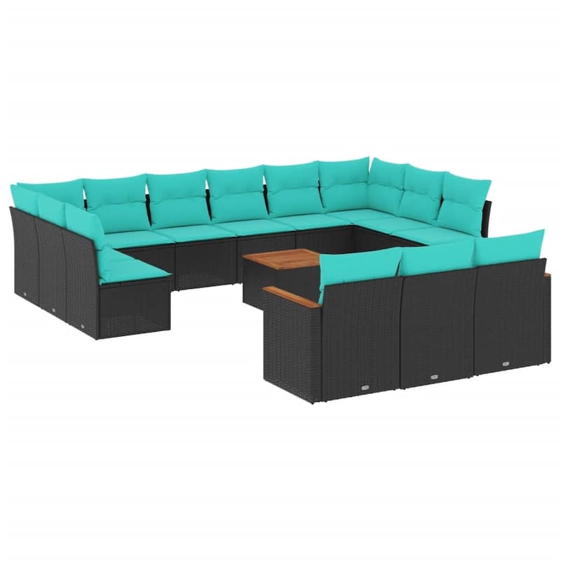 vidaXL 13 Piece Patio Sofa Set with Cushions Black Poly Rattan