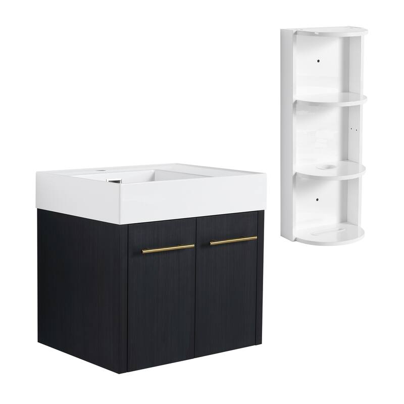 Wall mounted bathroom vanity with sink and storage shelf