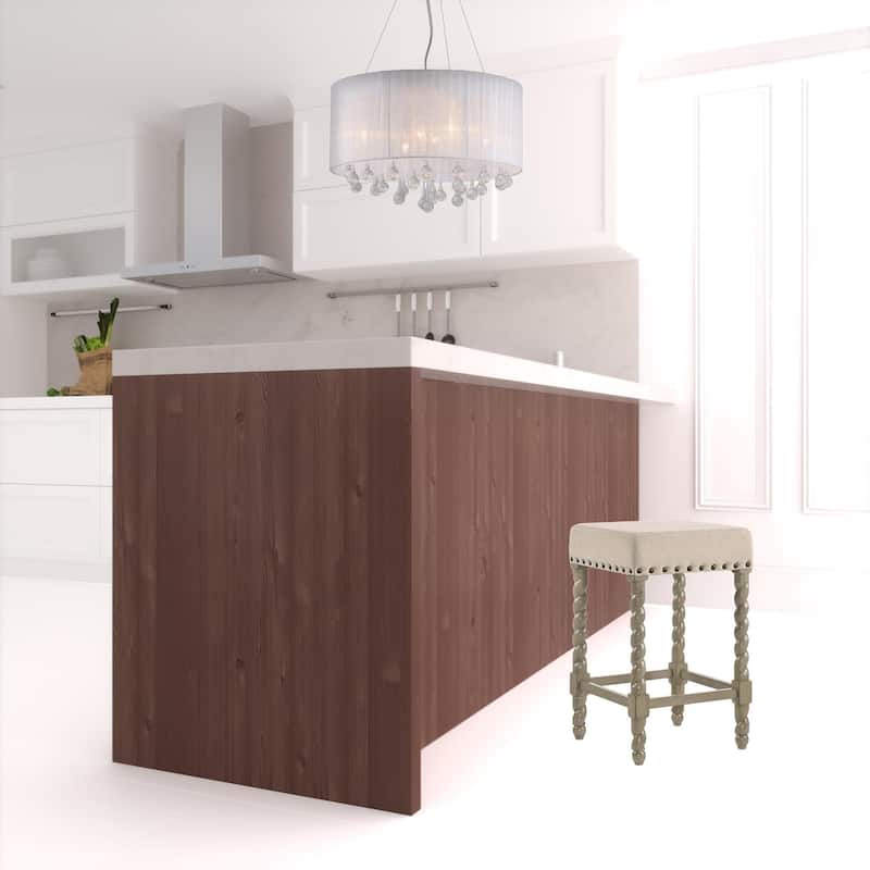 24" Cream And Gray Backless Counter Height Bar Chair With Footrest - 16.375