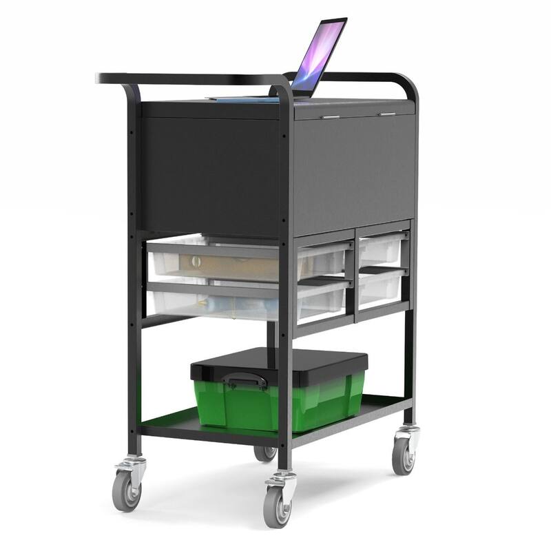 File Cart with Locking Cabinet and Storage Bins