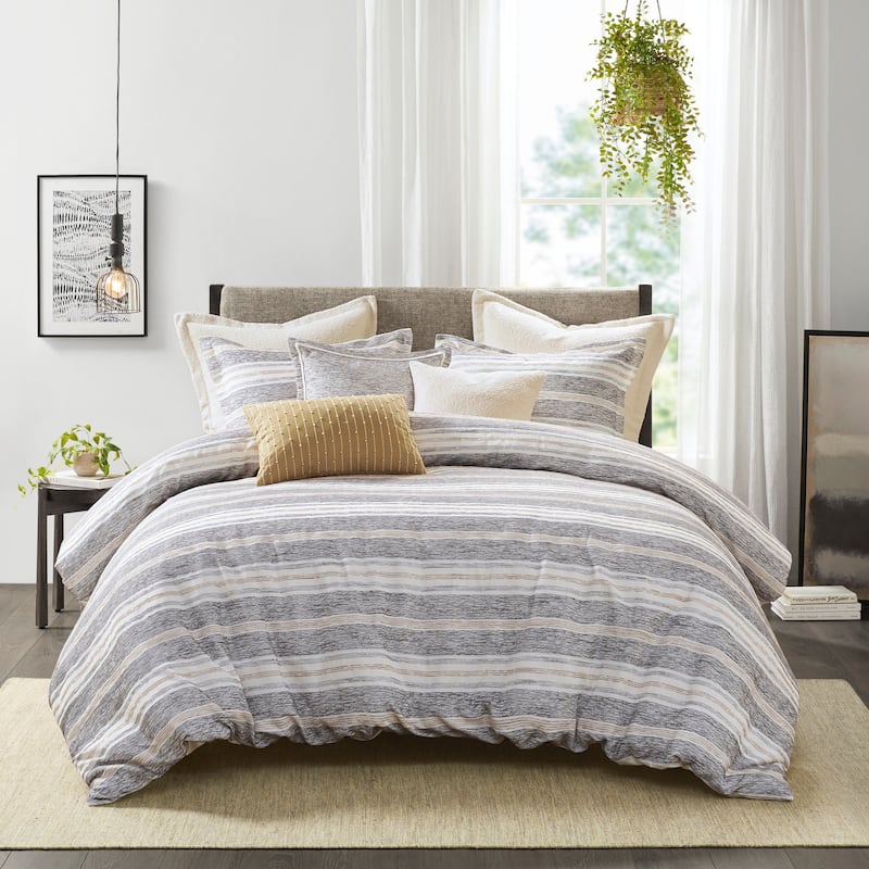 Madison Park Signature Oasis Oversized Chenille Jacquard Comforter Set with Euro Shams and Throw Pillows - Queen