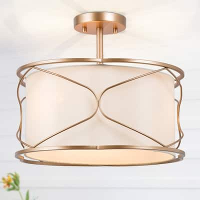 Modern Glam Farmhouse 3-light Semi-flush Mount Drum Fabric Ceiling Lights Hallway Bedroom Entryway - D16'' x H12.5''