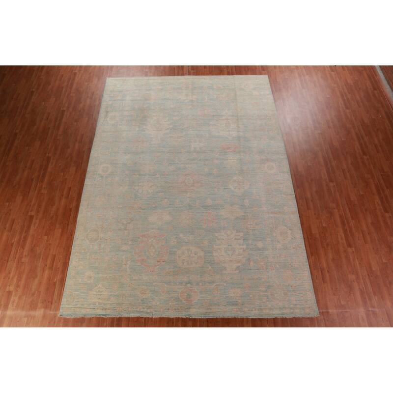 Hand Knotted Oriental 100% Wool Carpet Transitional All-Over Navy Blue & Blues Oushak Area Rug - 13' 7'' X 9' 10''