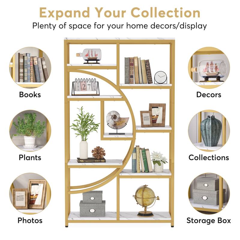 Bookshelf 5 Shelf Bookcase, Industrial Etagere Bookcase with 8-Open Storage Shelf