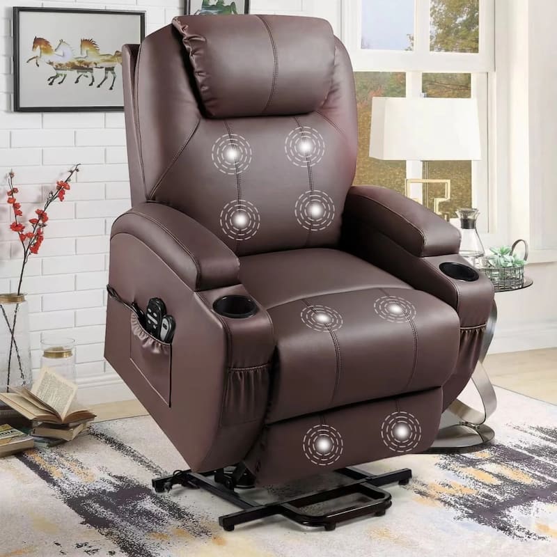 Homall Faux Leather Power Lift Recliner Chair with Massage - Brown