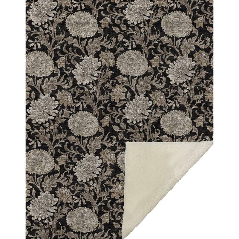 Premium Machine Washable Floral Sherpa Throw Blanket