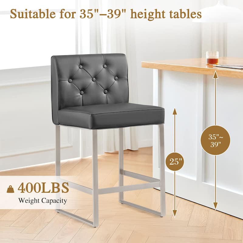 25" Faux Leather Upholstered Counter Height Bar Stools - 36.6"H x 18.9"W x 20.3"D
