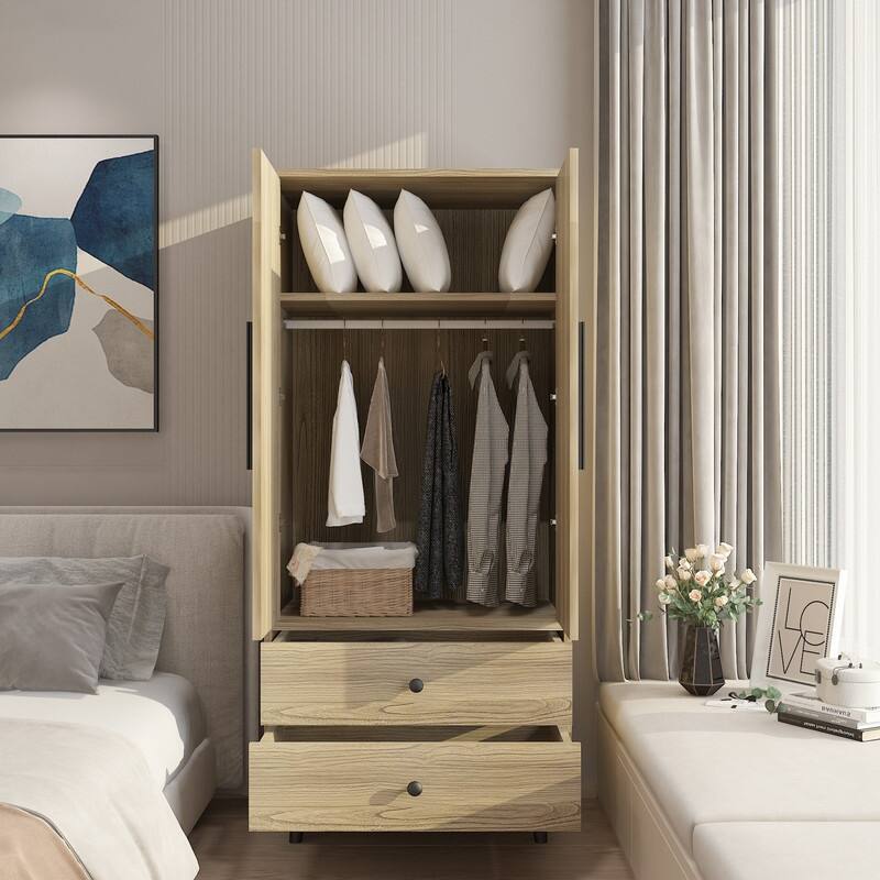 Wooden Armoire with 2-Drawer and 2-Door