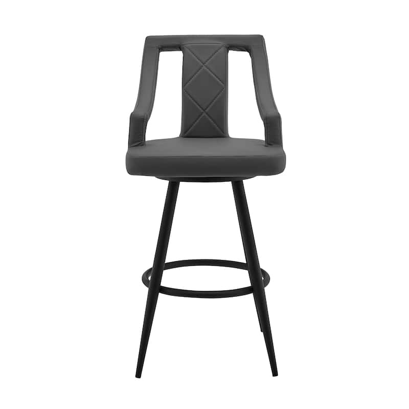 Maxen 26" Grey Faux Leather and Stainless Steel Swivel Counter Stool