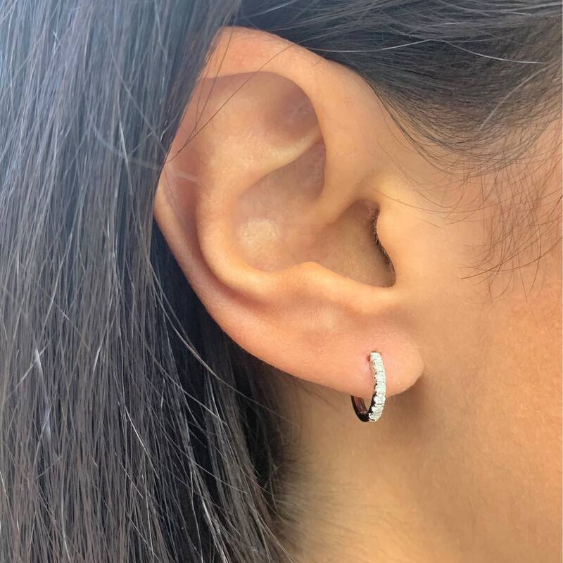 Joelle Diamond Huggie Earring For Her - 14k Gold Earrings 1/5 CTTW U-Shaped Hoops With Certified Diamonds 1/2 Inch Gifts for Her