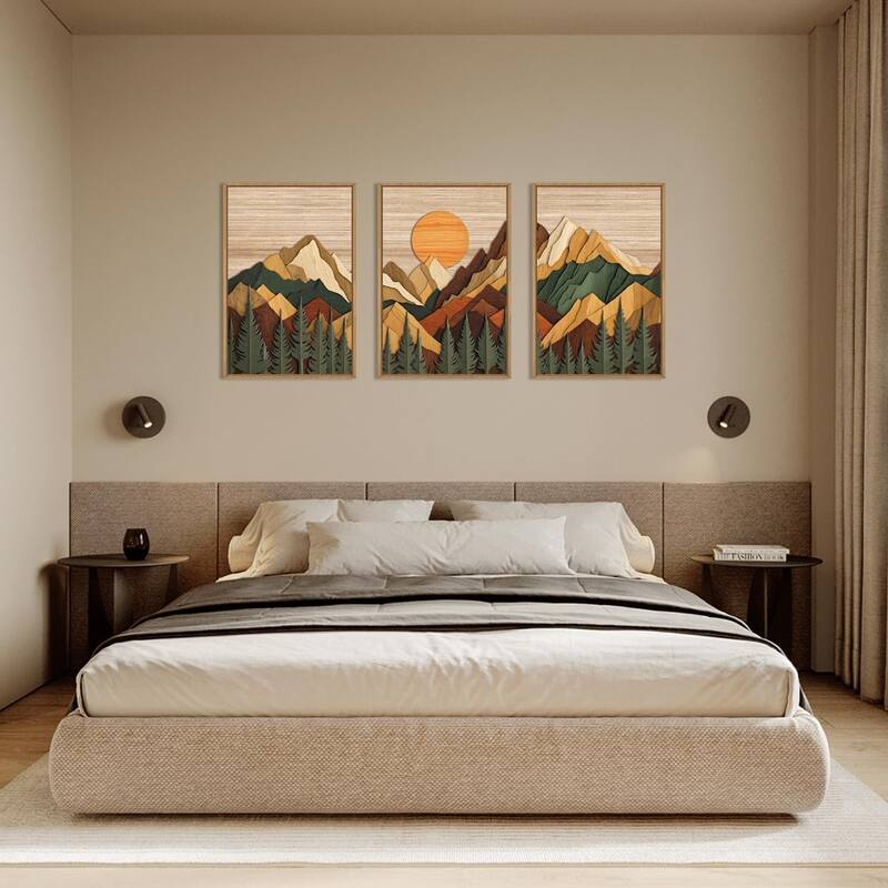 Brown Ridge Wall Decor, Boho Pine Tree Wall Painting