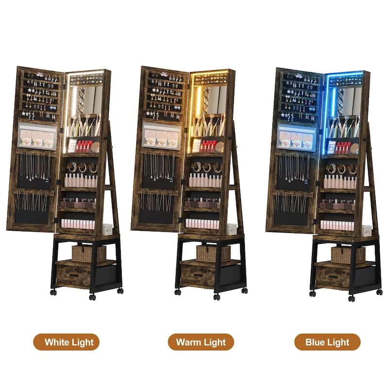 360° Swivel Jewelry Cabinet with LED Lights