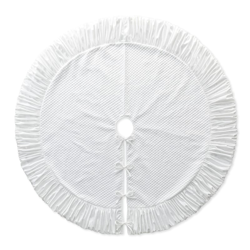 Glitzhome 60"D Oversized White Velvet Ruffled Christmas Tree Skirt