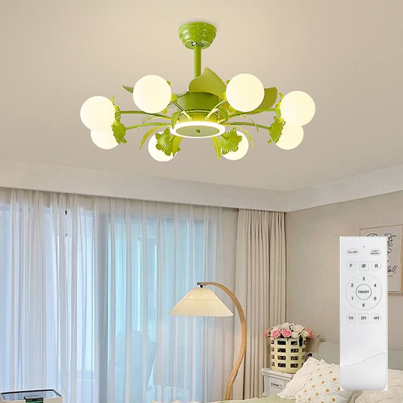 Indoor Chandelier Ceiling Fan with Light and Remote, Beige Fandelier with Milky Globe Shade for Bedroom