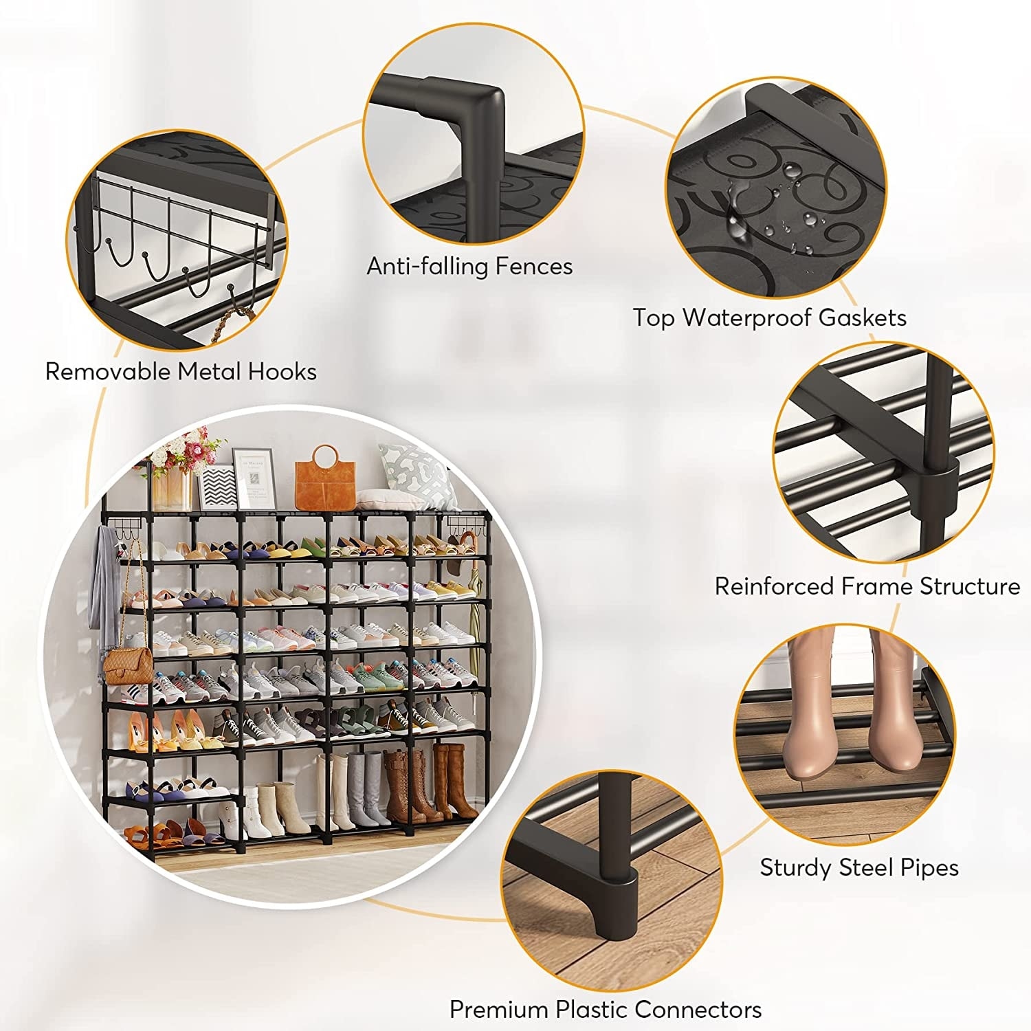 Topfurny Shoe Rack, Industrial Shoe Storage Organizer, Large 5-Tier Metal  Shoe Rack Shelves with Wood Board, Entryway Table for Hallway, Living Room