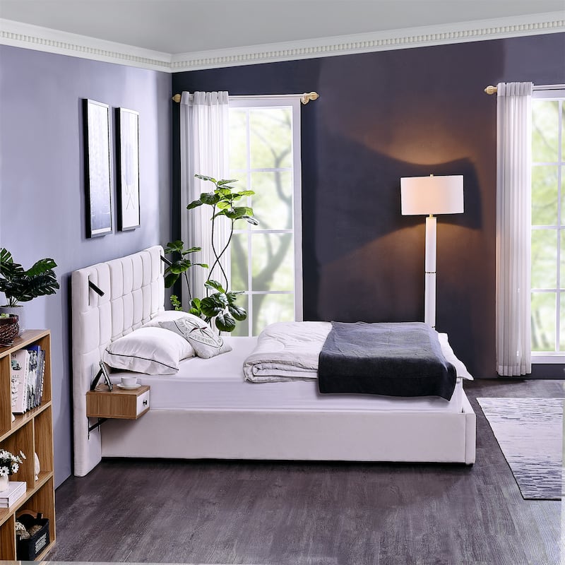 King Size Velvet Hydraulic Storage Bed with LED Lights & USB Charging
