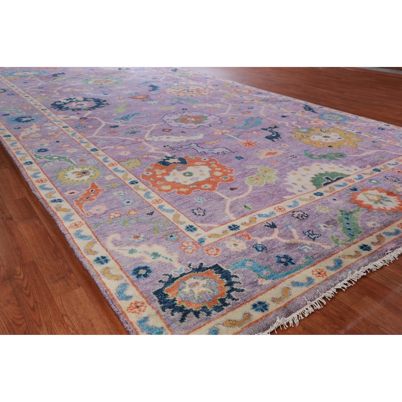 All-Over Purple Floral Oushak Indian Large Rug Handmade Wool Carpet - 7'11" x 15'10" - 7'11" x 15'10" - Purple