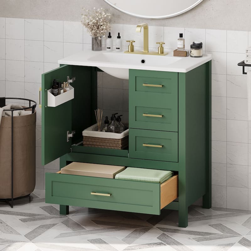 30" Black Bathroom Vanity with Sink - Solid Wood & MDF, Soft-Close Drawers, Modern Freestanding Storage Cabinet