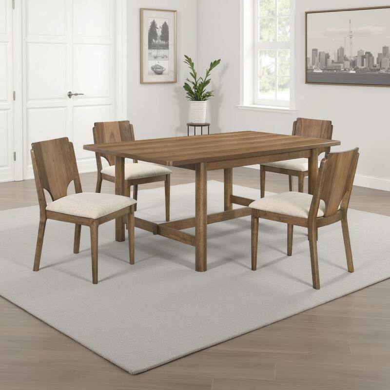 Billie 5pc Dining Table and 4 Chairs Set, Rich Walnut Brown and Beige