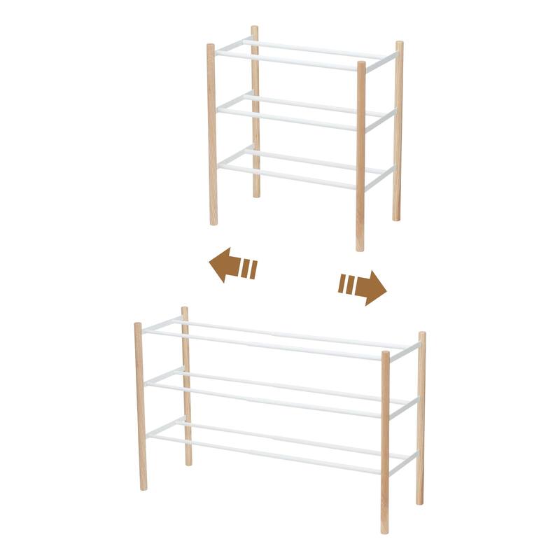 Yamazaki Home Expandable Shoe Rack, Steel, Holds 12 to 16 shoes, Holds 19.8 lbs, Expandable - White