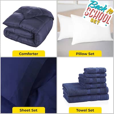 Superior Back To School Kit, Stress-Free Dorm Basics, Twin/ Twin XL, Navy Blue