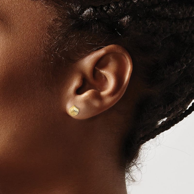 Curata 14k Yellow Gold Mini Clam Shell Post Earrings - 6.45x6.9mm