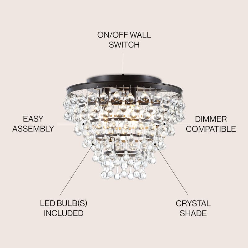 Marc 16" Metal/Crystal LED Flush Mount, by JONATHAN Y