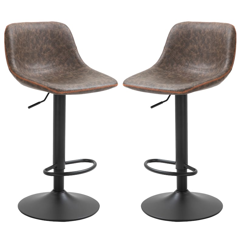 HOMCOM Swivel Bar Stools Set of 2 Bar Height Chairs Adjustable Height Barstool PU Leather Padded with Back - 17.25*17*41.75