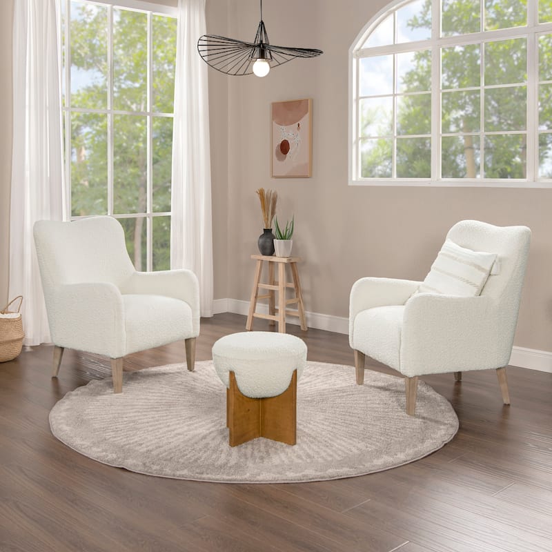 Nimbus 27.5" Curved Boucle Accent Armchair - Set of 2 - Ivory White Boucle