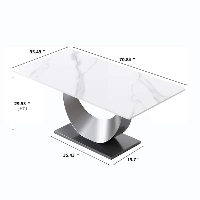 71" Marble Dining Table for 8, Modern Rectangle Kitchen Table with U Shape Pedestal Base