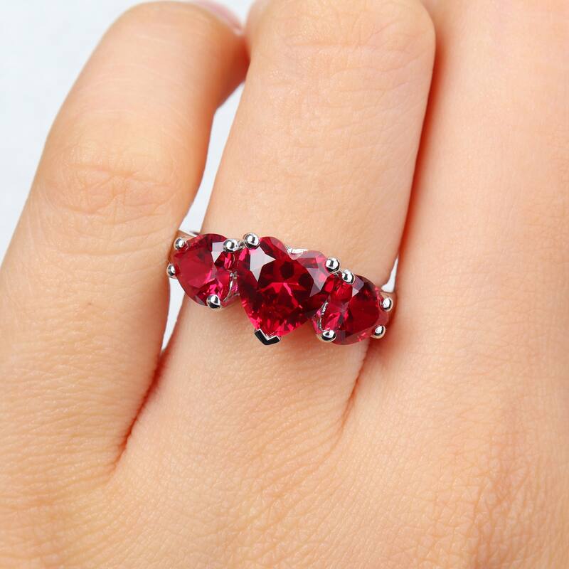 Miadora 4 4/5ct TGW Created Ruby 3-Stone Heart Ring in Sterling Silver