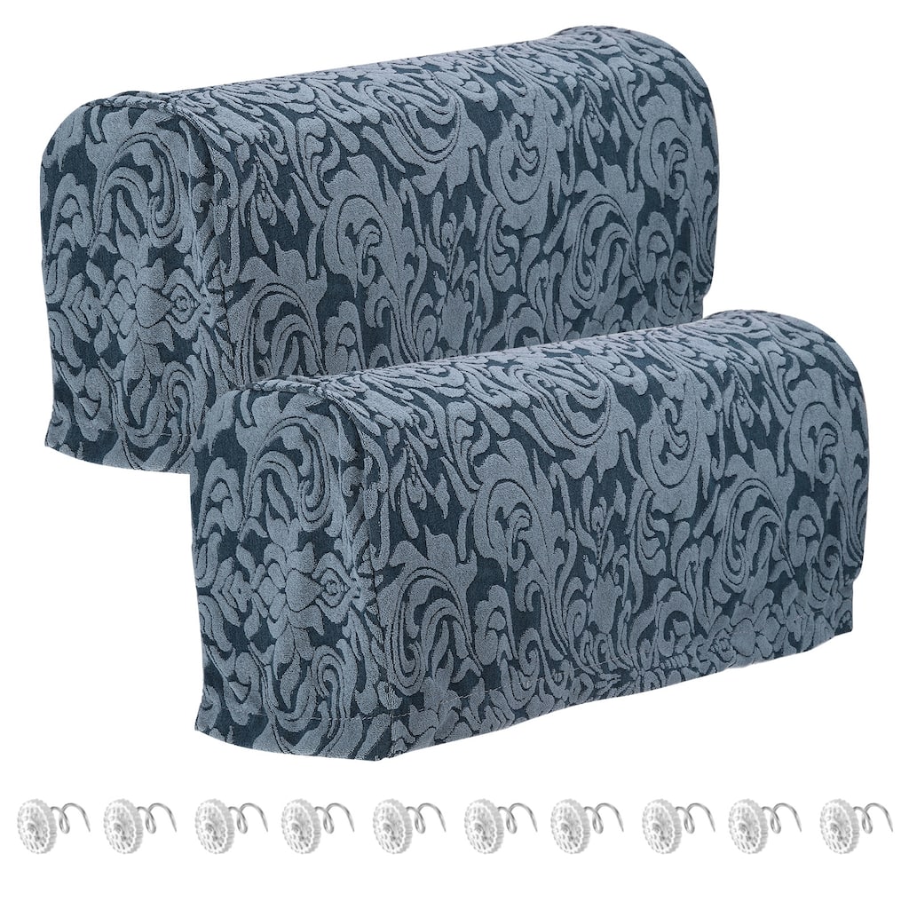 2pcs Stretch Armrest Covers, Couch Armchair Slipcover with Twist Pin - Grey