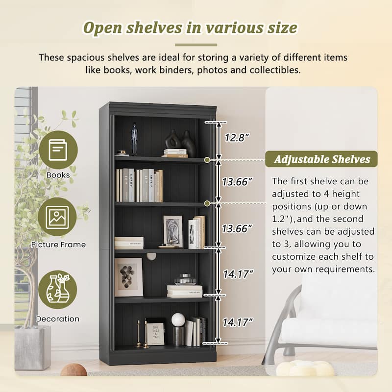 83.4" Tall Wood Bookcase, 5-Tier Bookshelves with Adjustable Storage Shelves, Storage Shelves for Living Room,Home Office