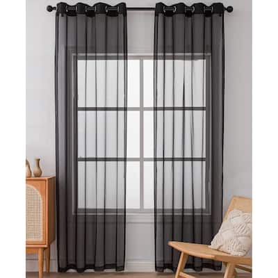 84" Inches Long - 2 Panels - Black Sheer Window Grommet Curtain Set - 55" x 84"