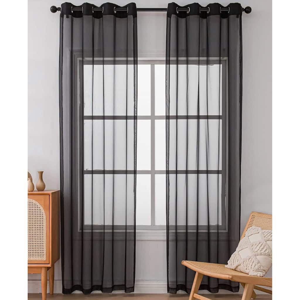 84" Inches Long - 2 Panels - Black Sheer Window Grommet Curtain Set - 55" x 84"