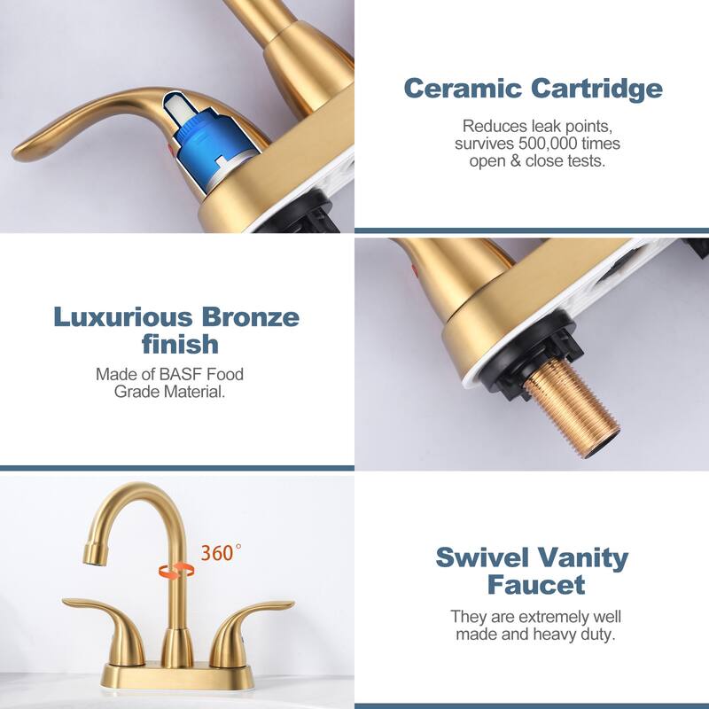 WOWOW 4 in. Centerset Double Handle High Arc Bathroom Faucet