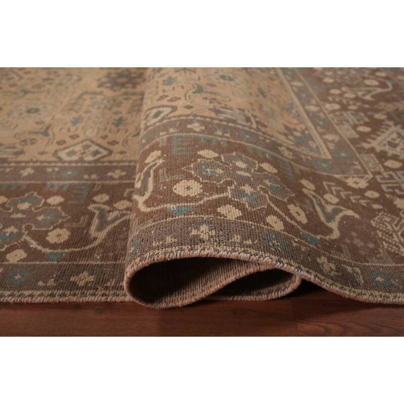 All-Over Tabriz Persian Vintage Area Rug Hand-Knotted Wool Carpet - 9'10" x 12'7"