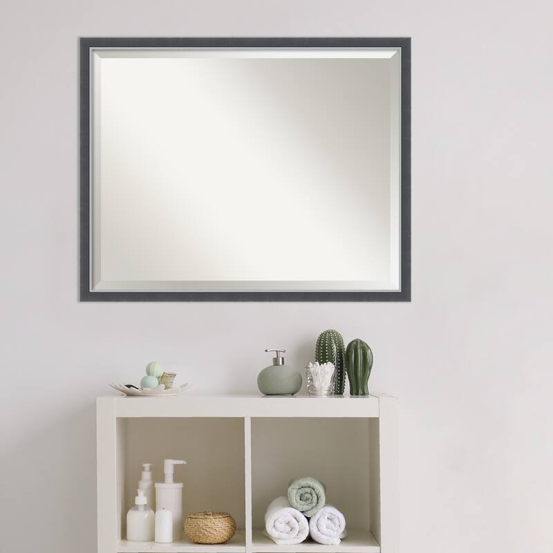 Beveled Bathroom Wall Mirror - Eva Black Silver Frame