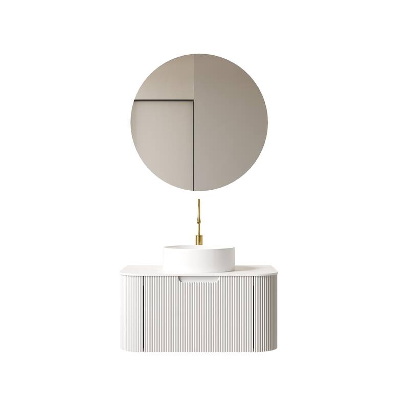 Wall Mounted Bathroom with White Round Ceramic Basin and Drawer