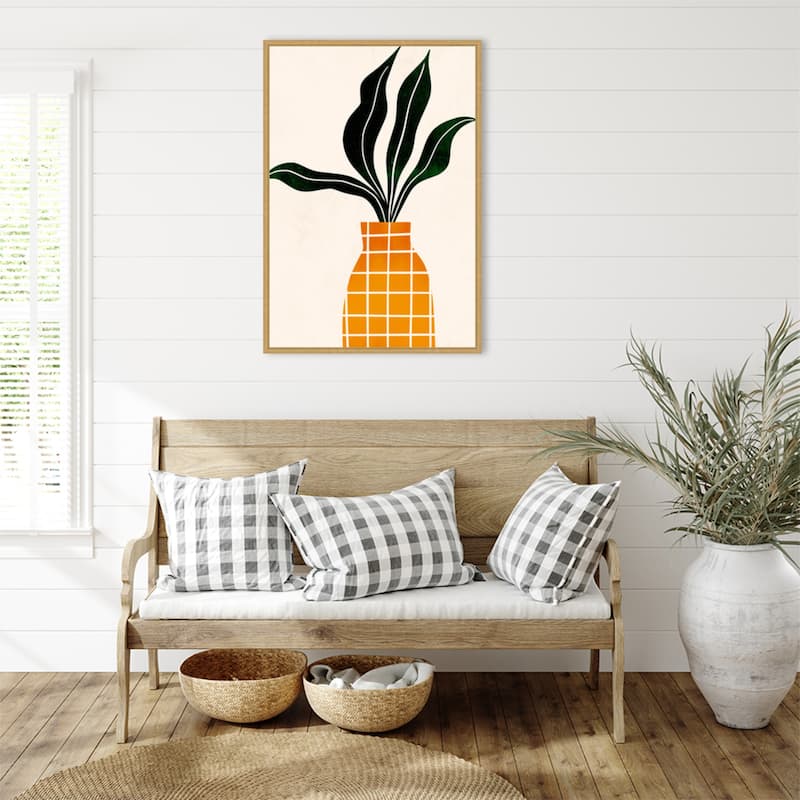 Peter the Plant by Eins Kubistika Framed Canvas Wall Art Print - Sylvie Bright Gold
